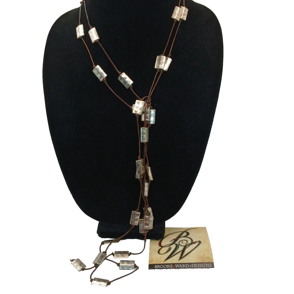 Brooke Ward Silver Tone Black Cord Long Lariat Necklace Style Statement W/ Instr